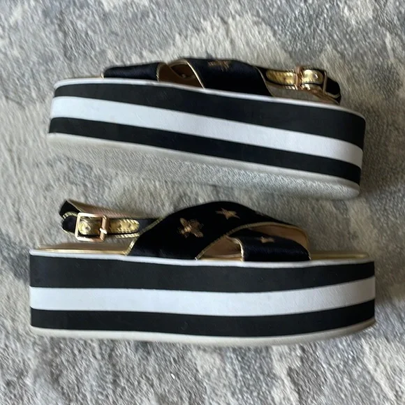 Gucci Black Velvet Platform Sandals Size 38